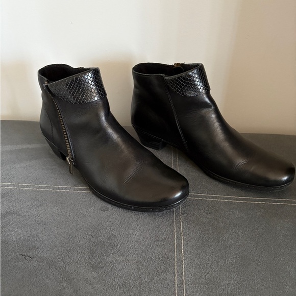 Rieker Black Ankle Boots with Textured Trim - Picture 2 of 14